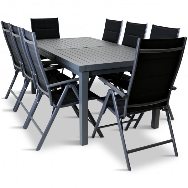 Förlängningsbart bord i aluminium 180-240cm | 8 positionsstolar Förlängningsbart bord i aluminium 180-240cm | 8 positionsstolar