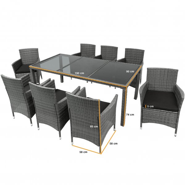 Matgrupp utembler med 8 stolar | Dynor ingr | Gr | Lyfco Lysekil