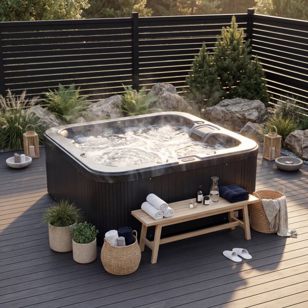 Spabad Zeus Blackline Edition � 6 personer | Svart Lucite� Akryl | Balboa� Styrsystem