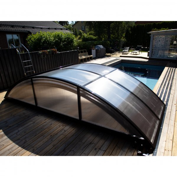 Pooltak 4x8m med sidodrr | Skjutbart - Svart