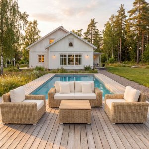 Loungegrupp i rotting | Soffa, fåtöljer & bord | Dynor ingår | Solena premium Loungegrupp i rotting | Soffa, fåtöljer & bord | Dynor ingår | Solena premium