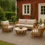 Soffgrupp i akacia & terrazzo-sten | Dynor med linnetyg | Storvik
