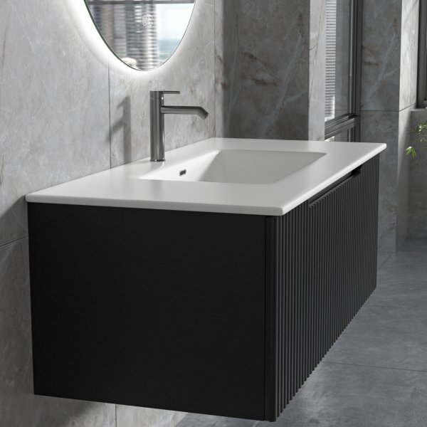 Badrumspaket | Kommod 101cm | Rund LED-spegel | Tuba Badrumspaket | Kommod 101cm | Rund LED-spegel | Tuba