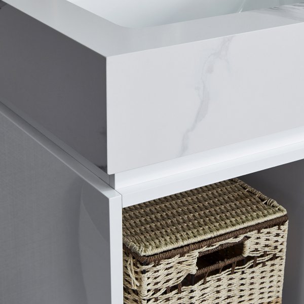 Badrumspaket 120cm | Marmorerad sintrad sten | LED-spegelsk�p