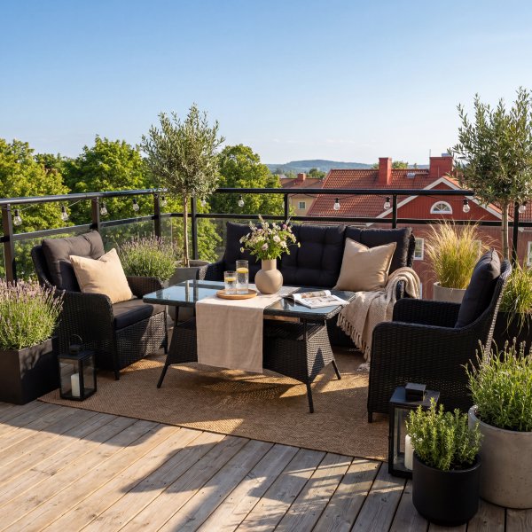 Loungegrupp utem�bler | Svart konstrotting | R�grund