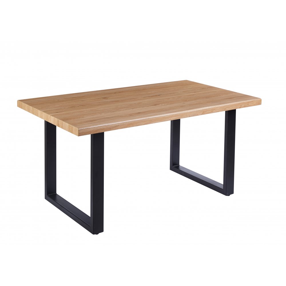 Matbord 160 cm | Ekfolierad MDF, rundade långsidor & svart metall | Aster
