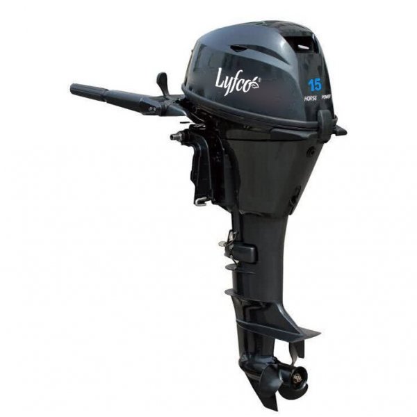 B�tmotor 15 hk | 2-cylindrig 4-takt | Br�nslesn�l & kraftfull | 24 L tank | L�ng rigg