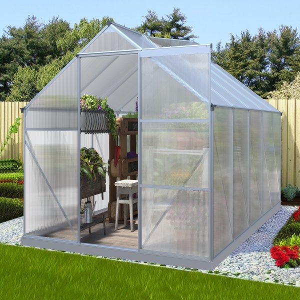 Klassiskt vxthus i aluminium 5,9 m | UV-skyddad kanalplast & bas ingr