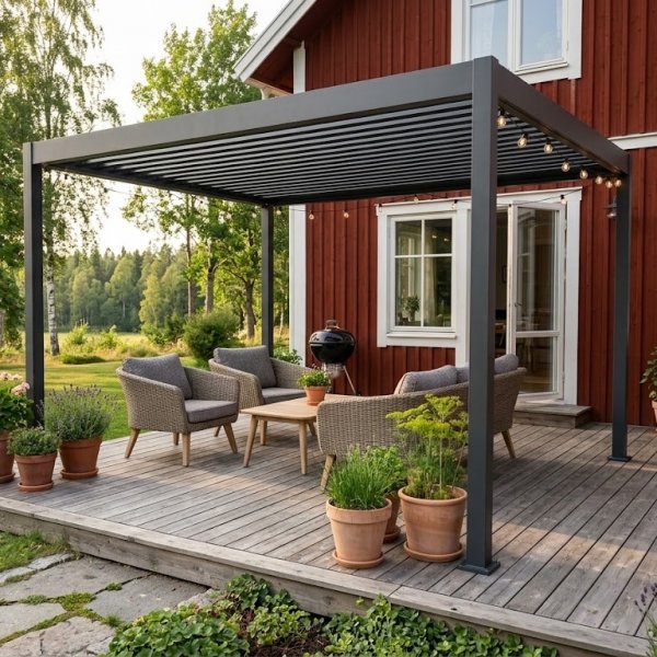 Pergola 4x3 | 100% Aluminium | Gr� pergola f�r uteplats & tr�dg�rd