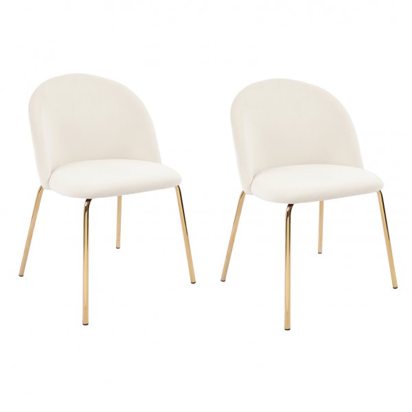 Matstolar i beige sammet med diamantmönster och mässingsben, 2-pack | Plaza Velvet Matstolar i beige sammet med diamantmönster och mässingsben, 2-pack | Plaza Velvet