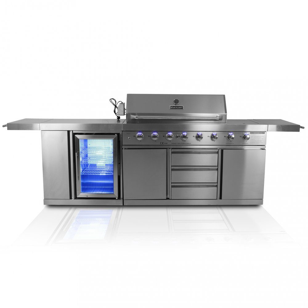Stor rostfri gasolgrill/utekök med varmluftsfunktion | New Orleans | 6 rostfria huvudbrännare, 1 rostfri sidobrännare
