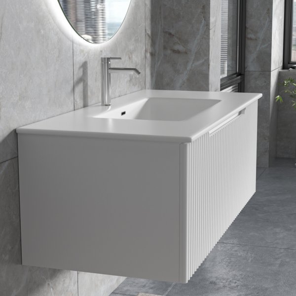 Badrumspaket | Kommod 101cm | Rund LED-spegel | Tuba - Vit Badrumspaket | Kommod 101cm | Rund LED-spegel | Tuba - Vit