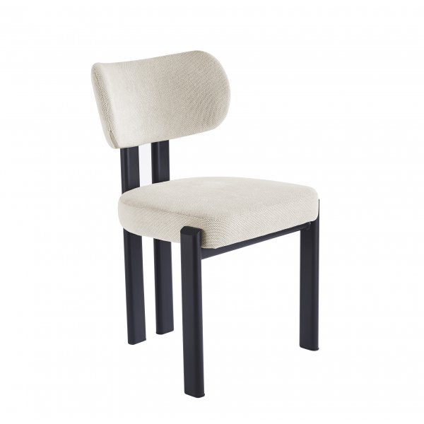 Matstol i beige tyg med svarta metallben | Callum 4-Pack