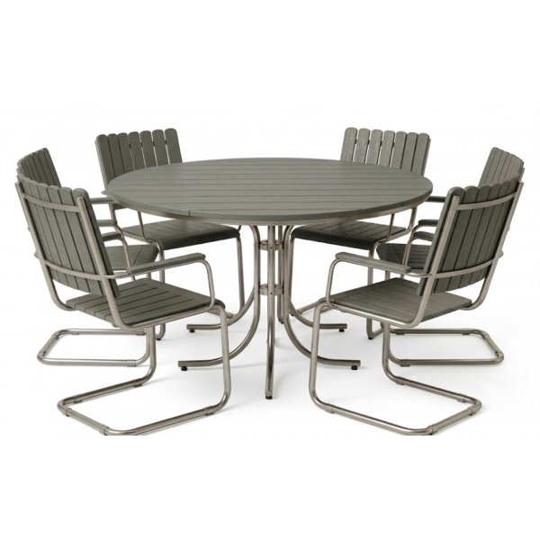 Rund matgrupp utomhus 6 stolar | Ø135 cm | Metall/grå – Glänta Rund matgrupp utomhus 6 stolar | Ø135 cm | Metall/grå – Glänta