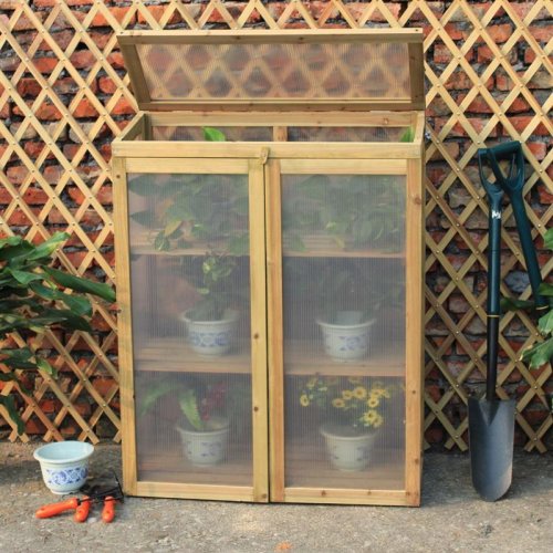 miniväxthus i trä 69×49×120 cm  balkong & trädgård